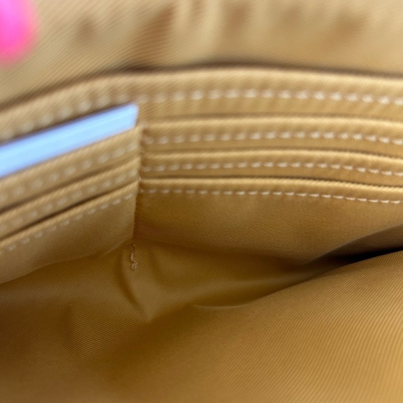 Coach NWT Wristlet Signature Print With Yellow LeatherStrap and zipper - Picture 4 of 10